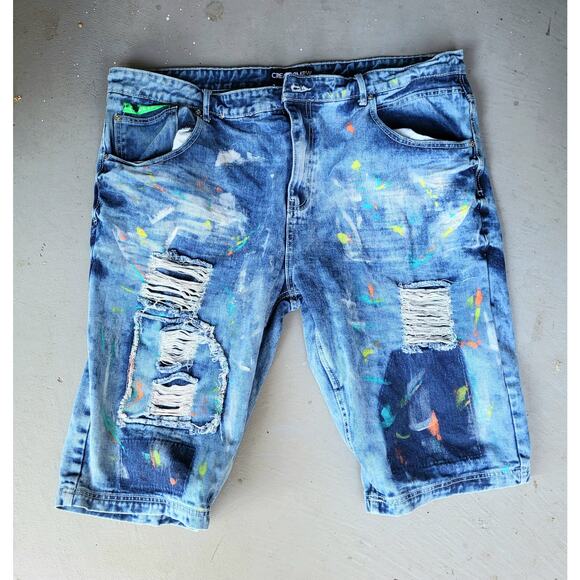 Create 2MRW Distressed Paint Spatter Jeans Shorts Men 42 NWOT Torn Embellished - Picture 15 of 15